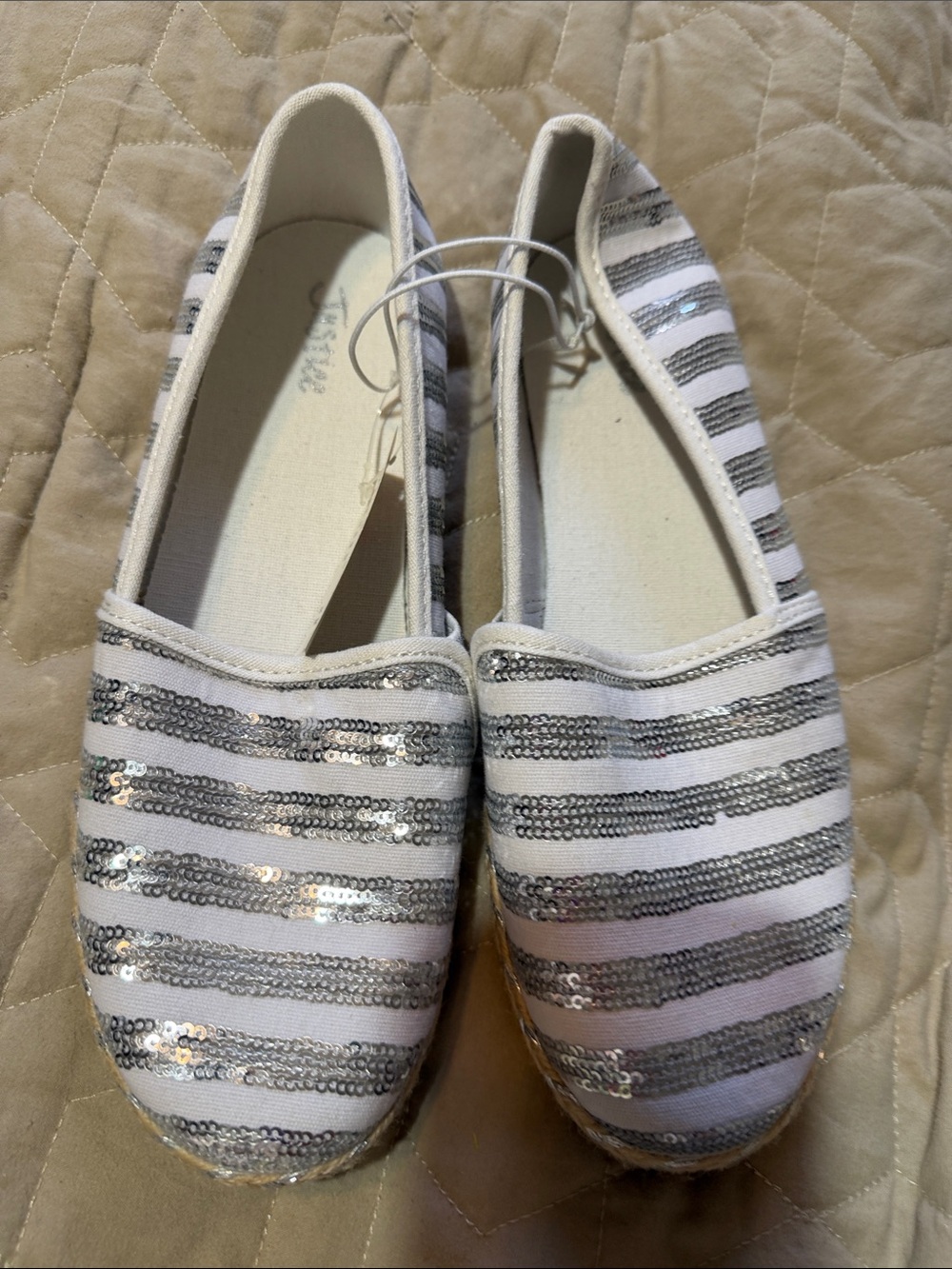 Silver and white slide on shoe size 8 NWT
